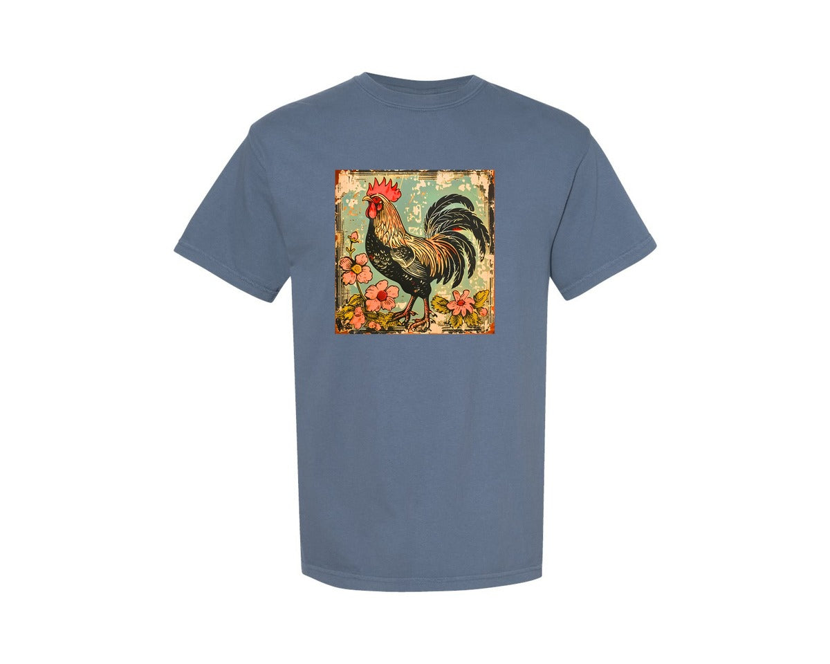 brand:Comfort Colors|color:Blue Jean|Retro Wildflower Chicken Farm Girl Graphic T-Shirt