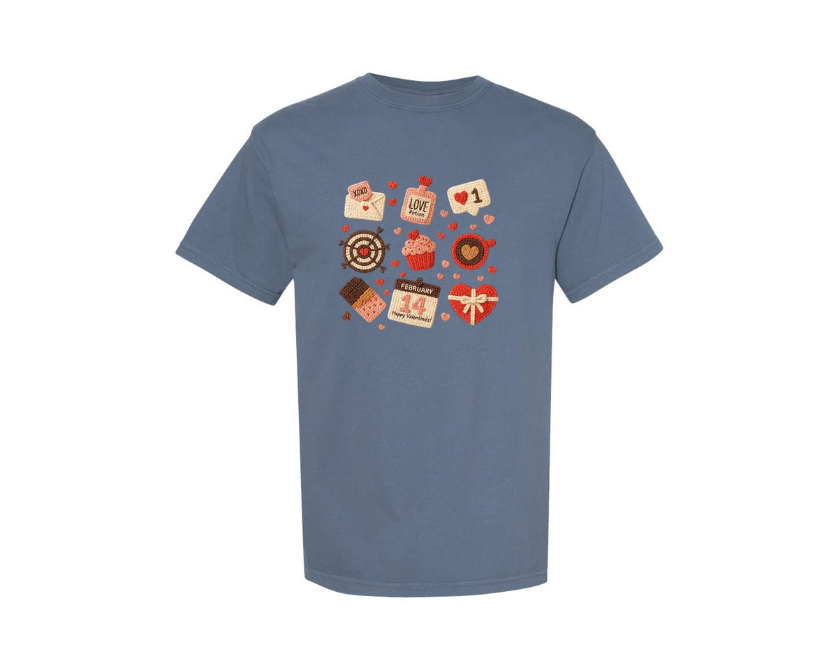 brand:Comfort Colors|color:Blue Jean|Crochet Valentines Day 67 Graphic T-Shirt