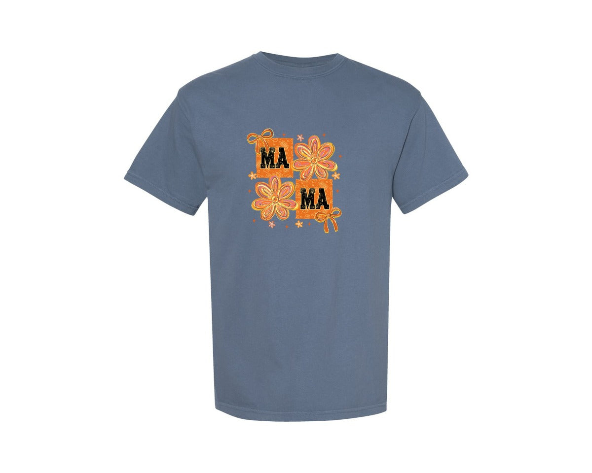 brand:Comfort Colors|color:Blue Jean|Floral Fall Mama Coquette Graphic T-Shirt