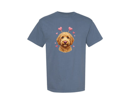 brand:Comfort Colors|color:Blue Jean|Cute Valentine Doodle Dog Graphic T-Shirt