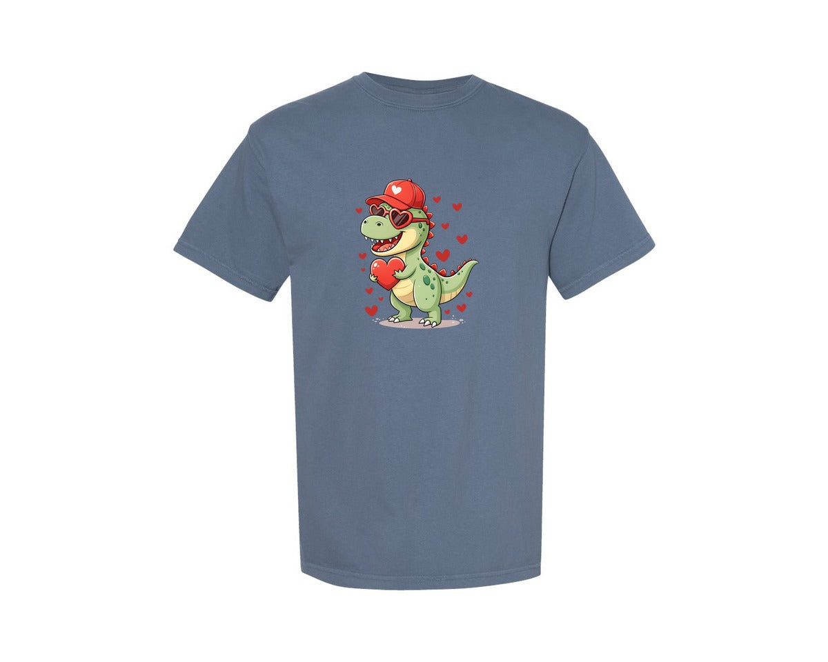 brand:Comfort Colors|color:Blue Jean|Valentines Day T Rex Dino Love 7 Graphic T-Shirt