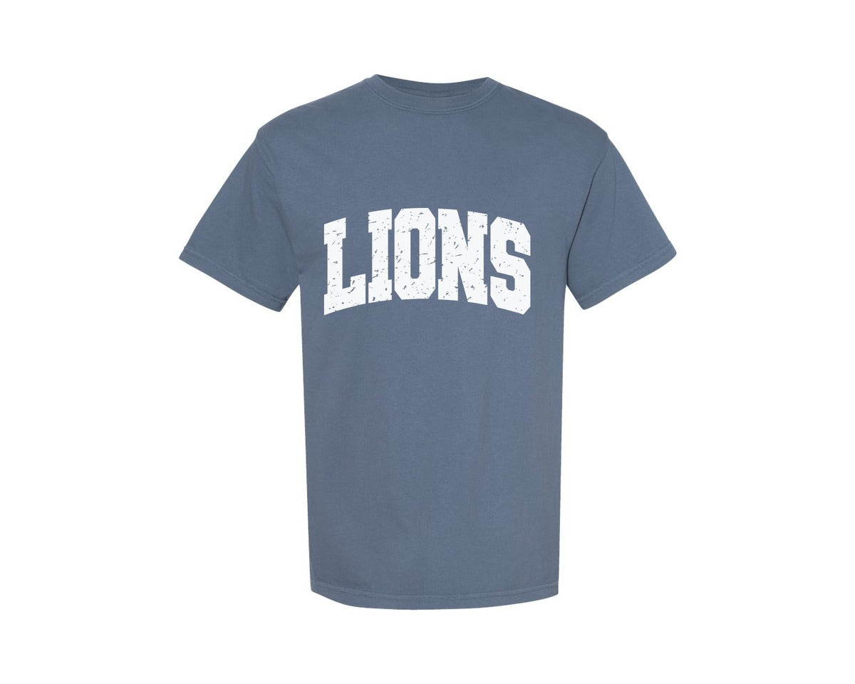 brand:Comfort Colors|color:Blue Jean|Distressed Lions Retro Lion Varsity Graphic T-Shirt