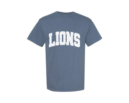 brand:Comfort Colors|color:Blue Jean|Distressed Lions Retro Lion Varsity Graphic T-Shirt