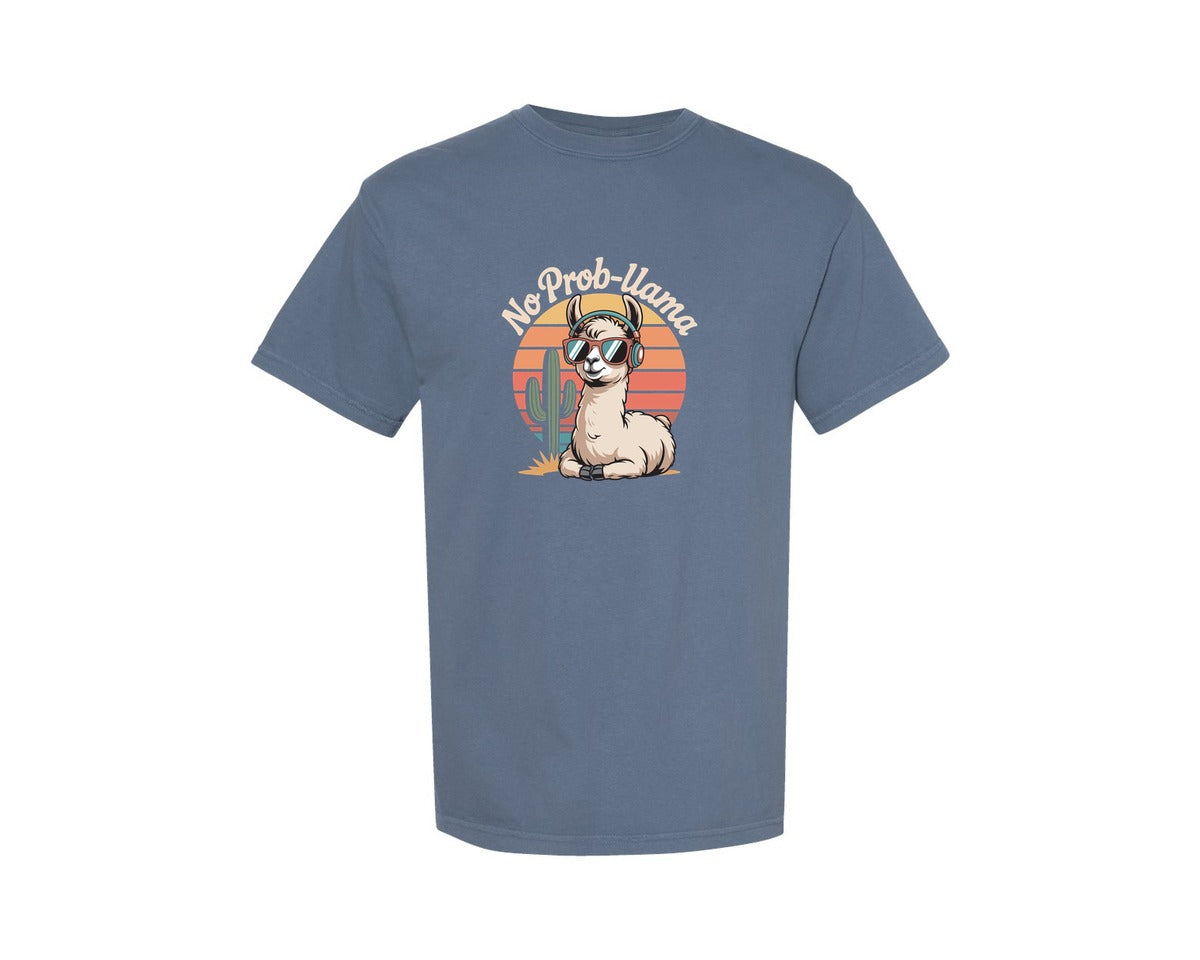 brand:Comfort Colors|color:Blue Jean|No Prob Llama Funny Animal Pun Shirt Graphic T-Shirt
