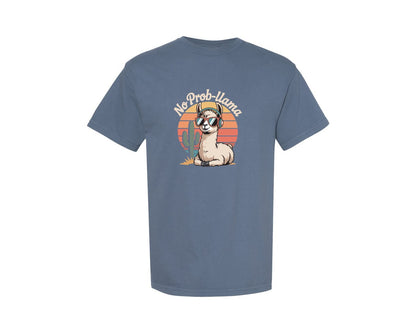 brand:Comfort Colors|color:Blue Jean|No Prob Llama Funny Animal Pun Shirt Graphic T-Shirt