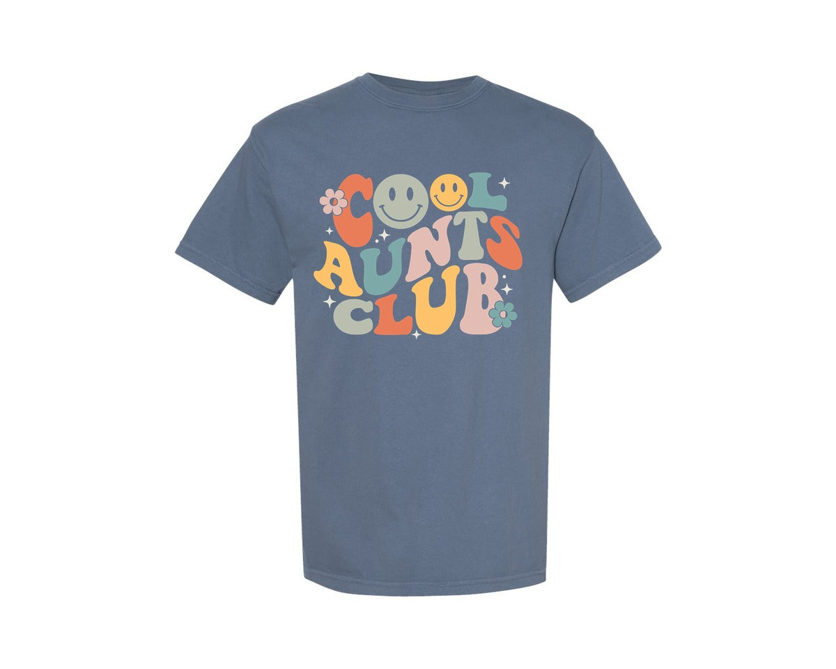 brand:Comfort Colors|color:Blue Jean|Retro Cool Aunts Club Auntie Shirt Graphic T-Shirt