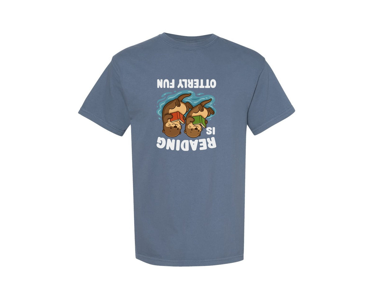 brand:Comfort Colors|color:Blue Jean|Reading Otters Fun Book Lover T Shirt Graphic T-Shirt