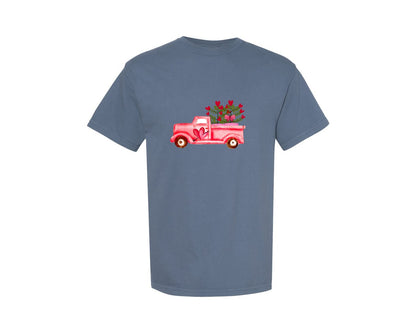 brand:Comfort Colors|color:Blue Jean|Valentines Vintage Truck Valentines Graphic T-Shirt