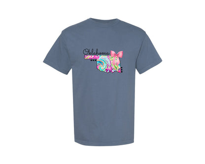 brand:Comfort Colors|color:Blue Jean|Doodle State Oklahoma Floral Paisley Graphic T-Shirt