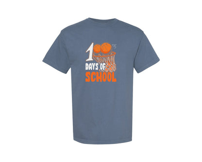 brand:Comfort Colors|color:Blue Jean|100 Days Of School Basketball T Shirt 2 Graphic T-Shirt