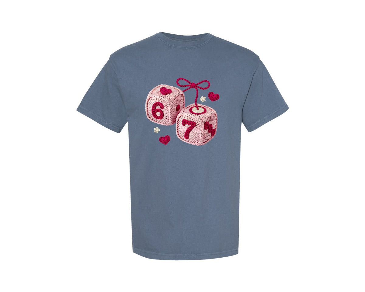 brand:Comfort Colors|color:Blue Jean|Crochet Dice Six Seven Valentine Graphic T-Shirt