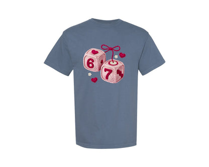 brand:Comfort Colors|color:Blue Jean|Crochet Dice Six Seven Valentine Graphic T-Shirt