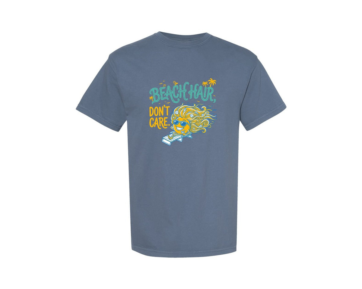 brand:Comfort Colors|color:Blue Jean|Beach Hair Dont Care 15 Graphic T-Shirt