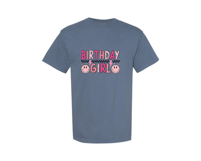 brand:Comfort Colors|color:Blue Jean|Preppy Birthday Girl Birthday Graphic T-Shirt