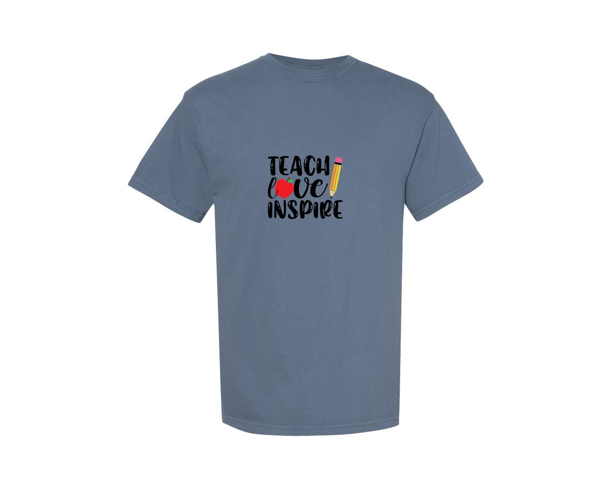 brand:Comfort Colors|color:Blue Jean|Teach Love Inspire Back To School Shirt Graphic T-Shirt