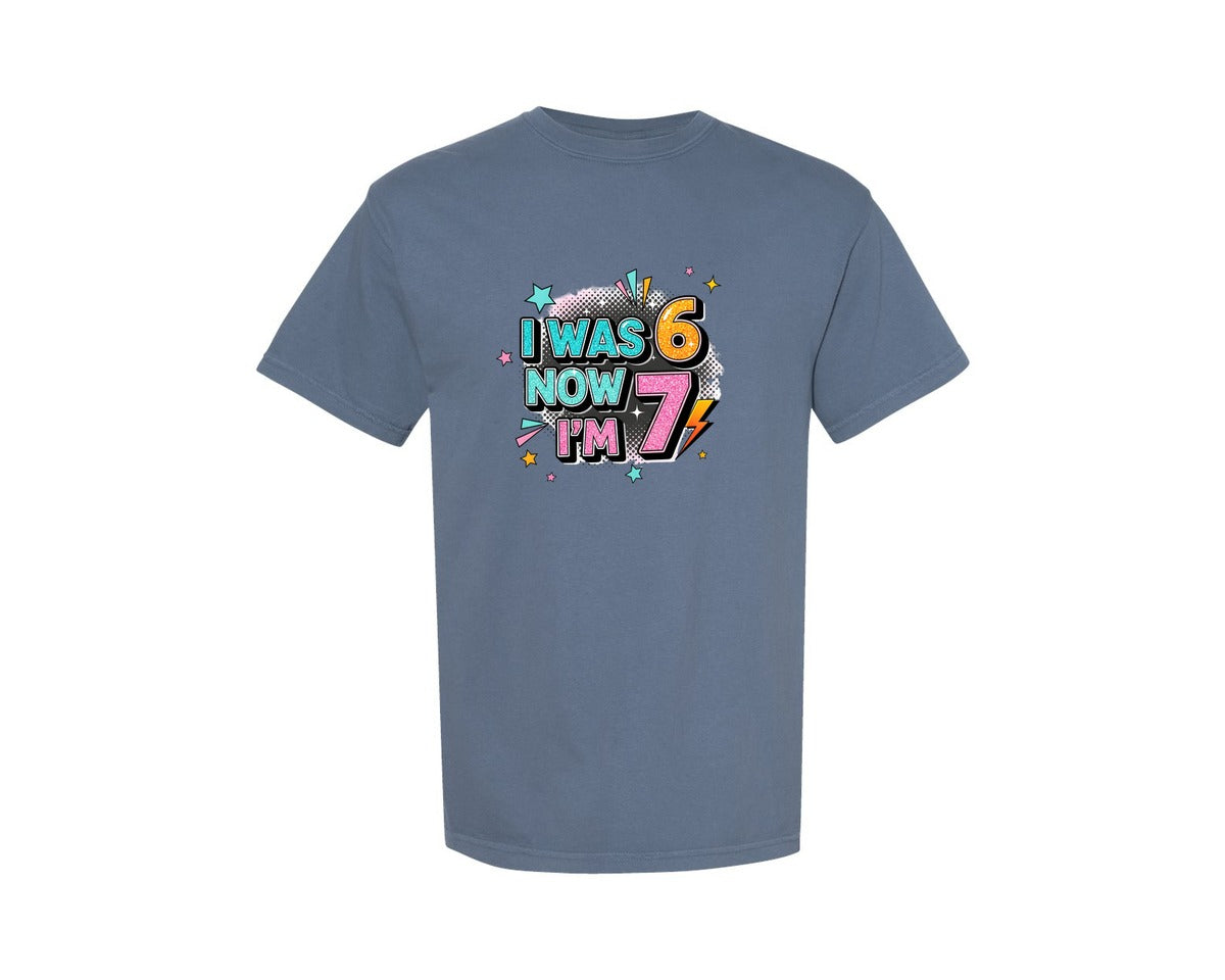 brand:Comfort Colors|color:Blue Jean|Kids Birthday I Am 7 Years Old Graphic T-Shirt