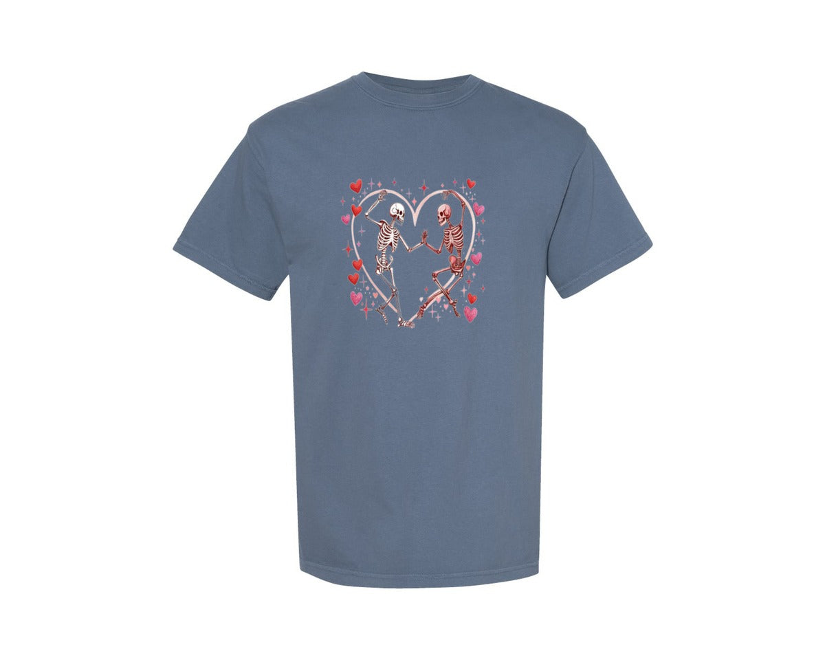 brand:Comfort Colors|color:Blue Jean|Valentines Day Skeleton Heart 4 Graphic T-Shirt
