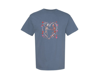 brand:Comfort Colors|color:Blue Jean|Valentines Day Skeleton Heart 4 Graphic T-Shirt