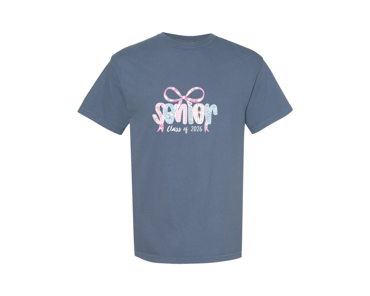 brand:Comfort Colors|color:Blue Jean|Preppy Senior Coquette Class Of 2026 Graphic T-Shirt