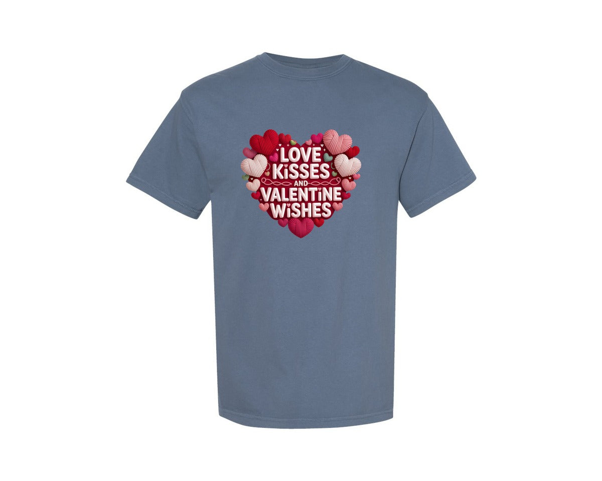 brand:Comfort Colors|color:Blue Jean|Faux Yarn Crochet Valentine Wishes Graphic T-Shirt