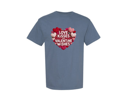 brand:Comfort Colors|color:Blue Jean|Faux Yarn Crochet Valentine Wishes Graphic T-Shirt