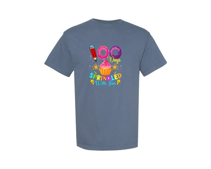 brand:Comfort Colors|color:Blue Jean|Sprinkled 100 Days Of School T Shirt Graphic T-Shirt