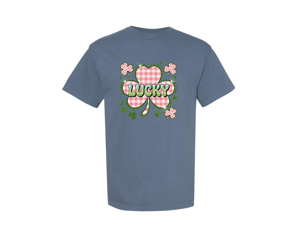 brand:Comfort Colors|color:Blue Jean|Lucky Clover Bubble St Patricks Graphic T-Shirt