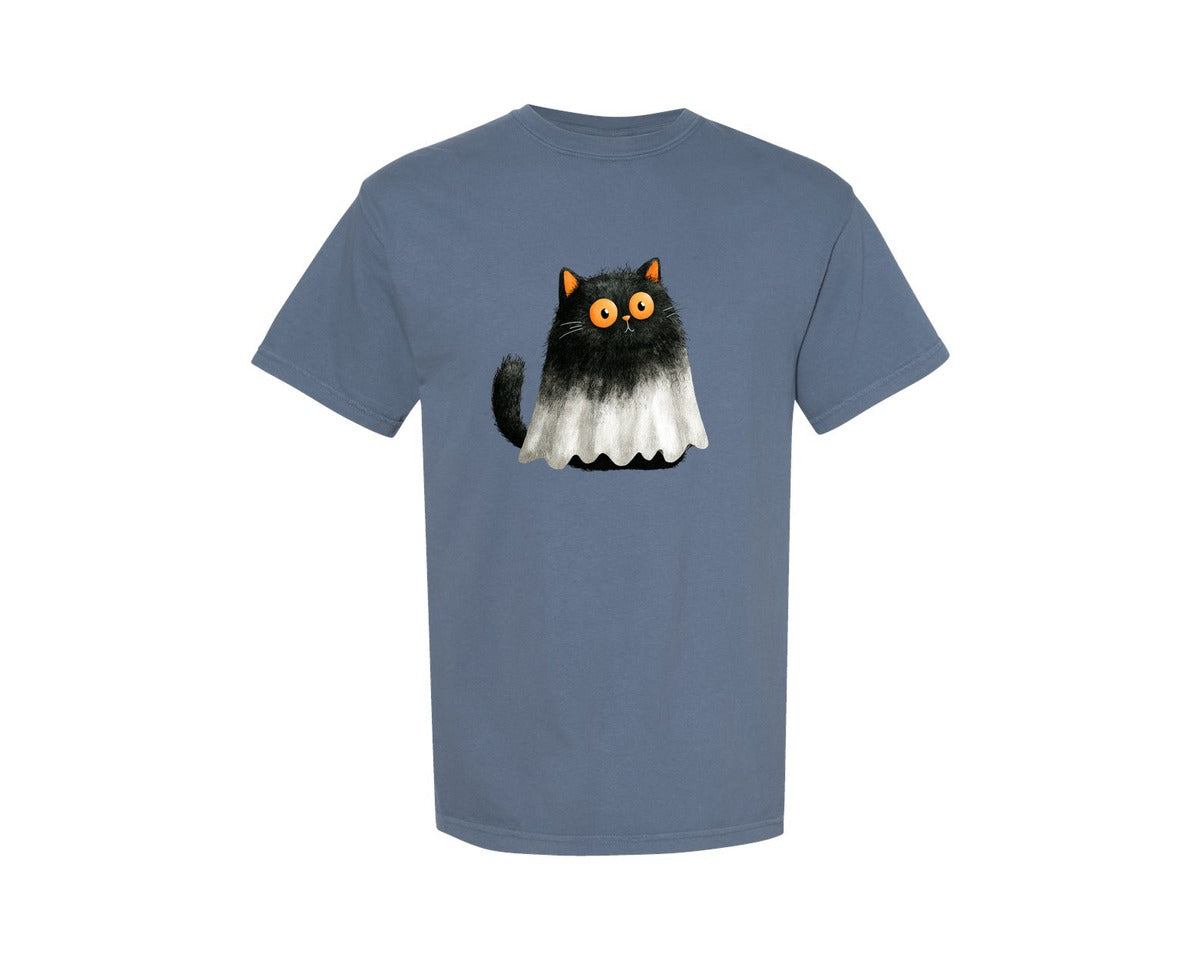 brand:Comfort Colors|color:Blue Jean|Halloween Ghost And Cat 8 Graphic T-Shirt