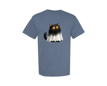 brand:Comfort Colors|color:Blue Jean|Halloween Ghost And Cat 8 Graphic T-Shirt