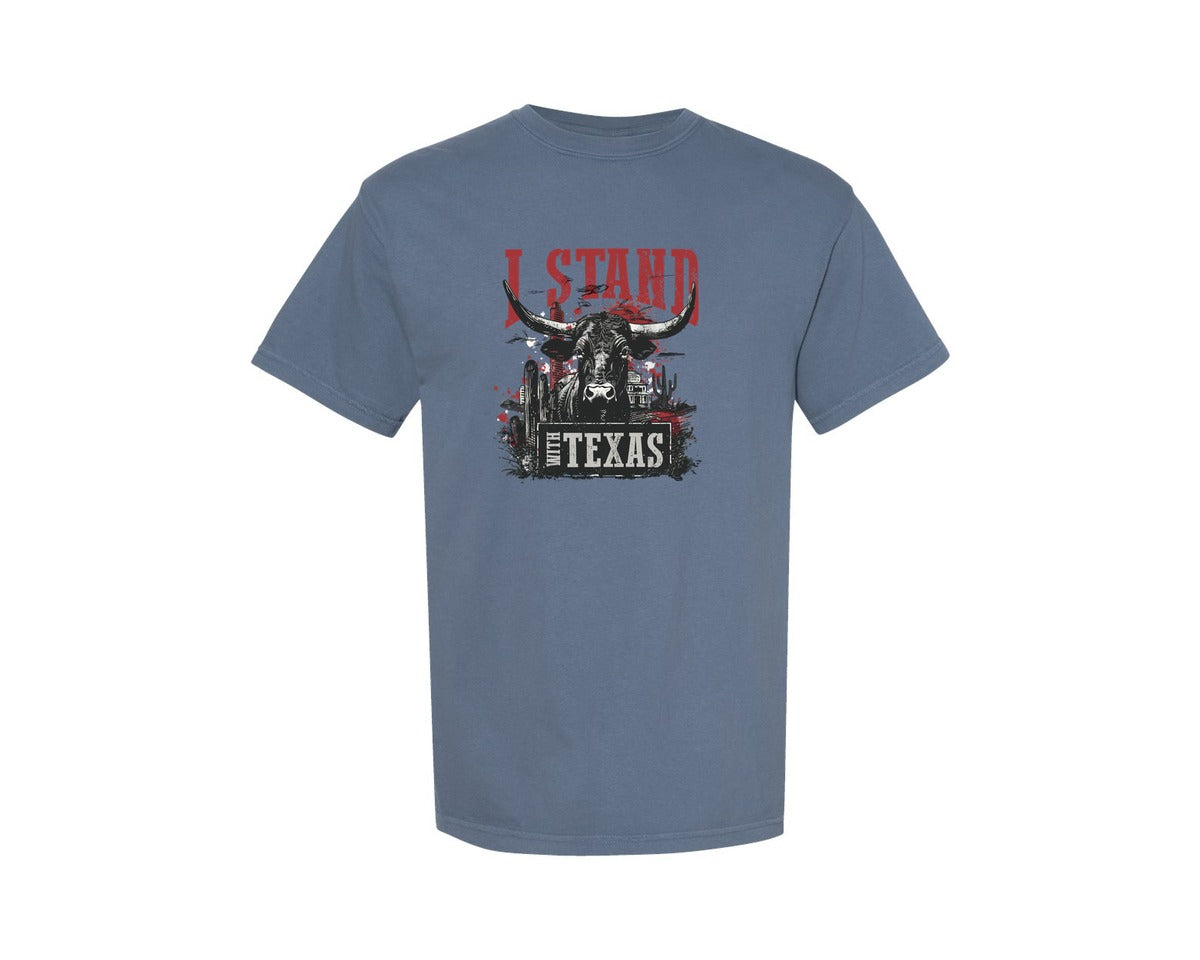 brand:Comfort Colors|color:Blue Jean|I Stand With Texas T Shirt Design Graphic T-Shirt