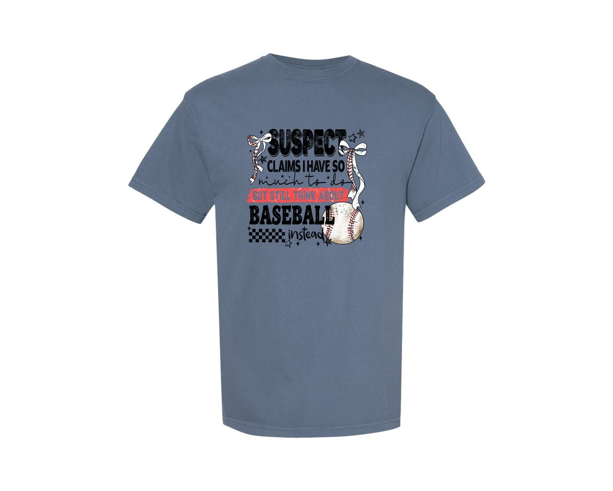 brand:Comfort Colors|color:Blue Jean|Baseball Bow Mom Quote Retro Distressed Graphic T-Shirt
