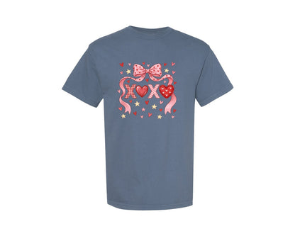 brand:Comfort Colors|color:Blue Jean|Xoxo Coquette Bow Valentine Shirt Graphic T-Shirt