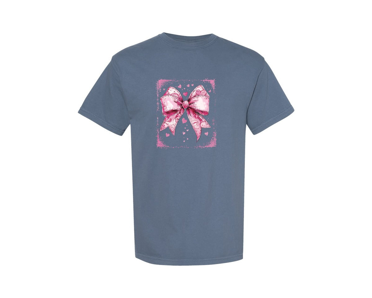 brand:Comfort Colors|color:Blue Jean|Coquette Bow Heart Valentine Design 30 Graphic T-Shirt