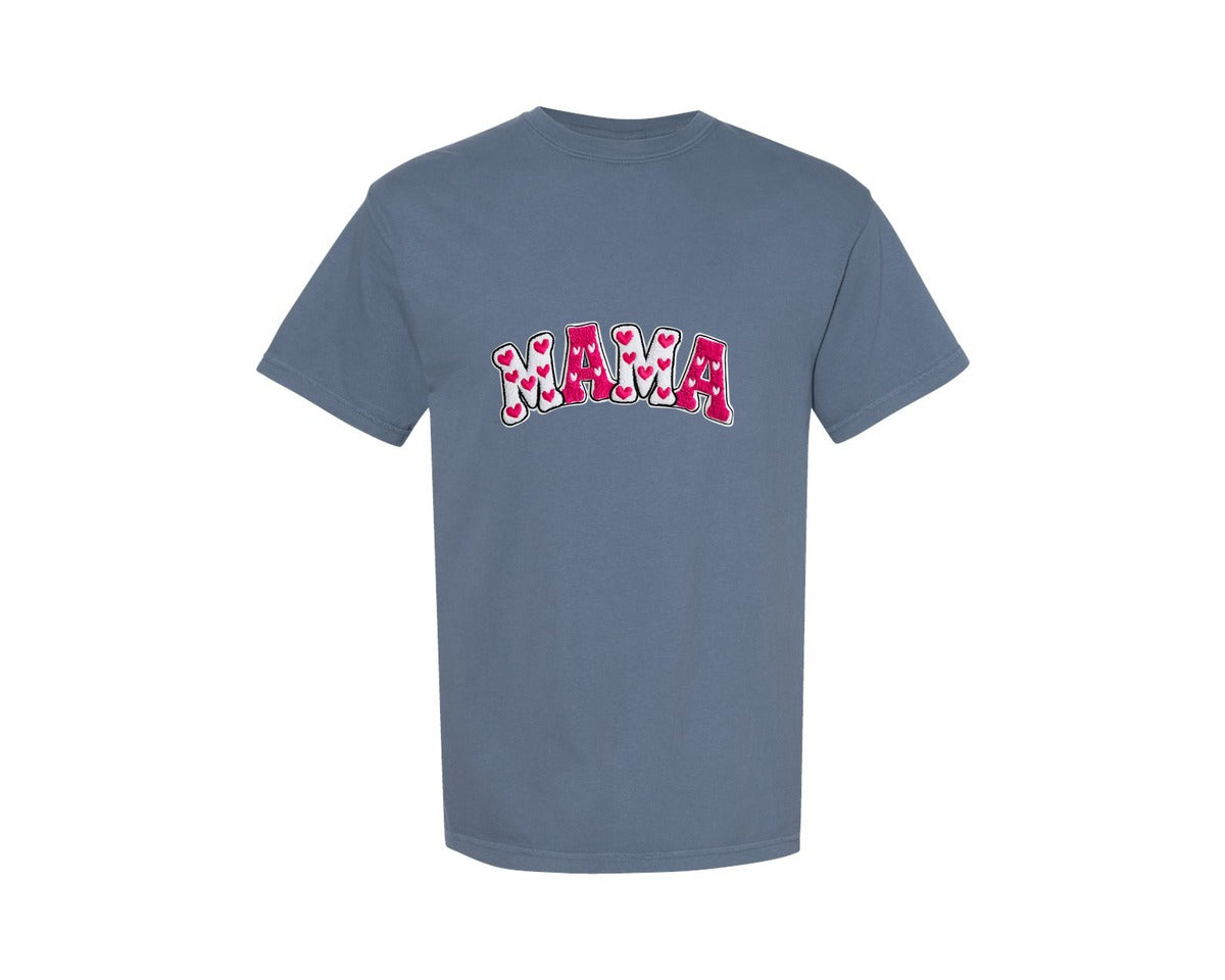 brand:Comfort Colors|color:Blue Jean|Crochet Mama Vday Mama Varsity Graphic T-Shirt