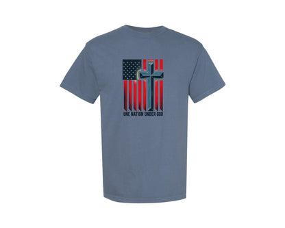 brand:Comfort Colors|color:Blue Jean|Veteran American Flag God Usa Design Graphic T-Shirt