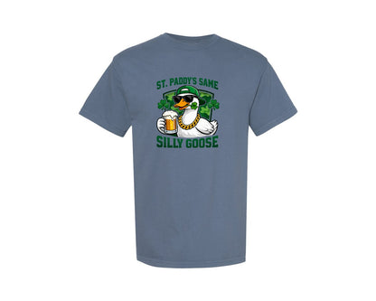 brand:Comfort Colors|color:Blue Jean|St Paddys Same Silly Goose Funny Graphic T-Shirt