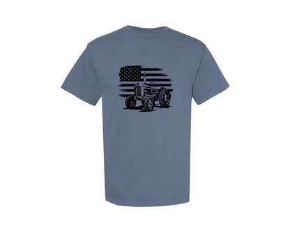 brand:Comfort Colors|color:Blue Jean|Tractor Flag Vector T Shirt Design Graphic T-Shirt