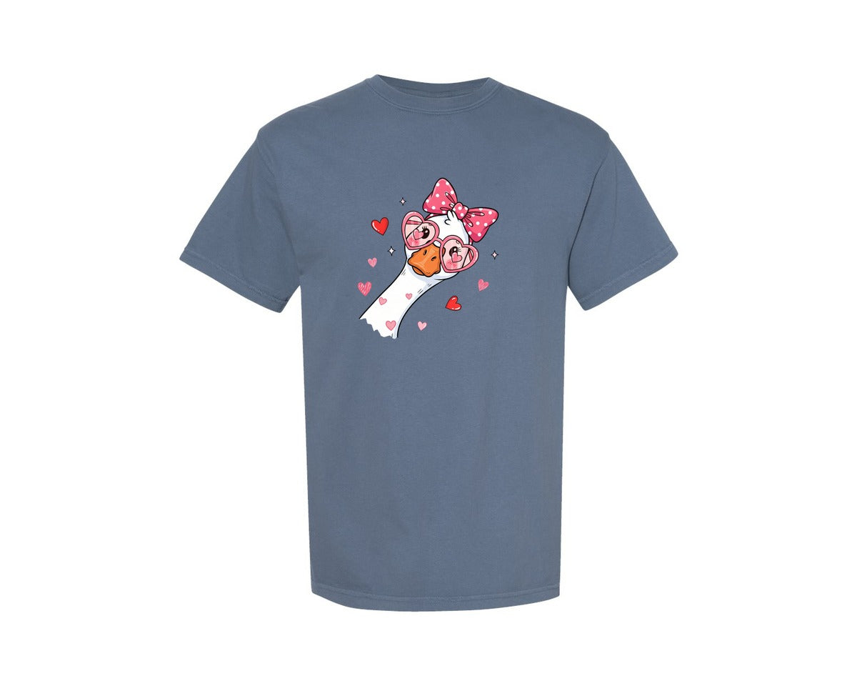 brand:Comfort Colors|color:Blue Jean|Funny Goose With Heart Sunglasses Graphic T-Shirt