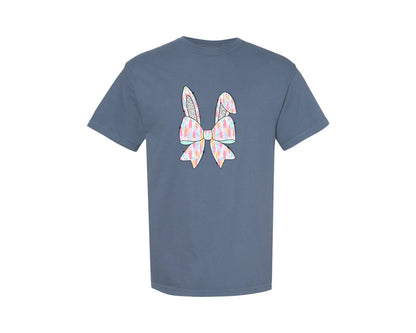 brand:Comfort Colors|color:Blue Jean|Easter Pastel Bunny Bow Graphic T-Shirt