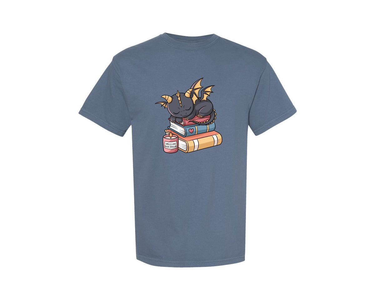 brand:Comfort Colors|color:Blue Jean|Smells Like Book Dragon Cute Fantasy 3 Graphic T-Shirt