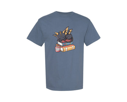 brand:Comfort Colors|color:Blue Jean|Smells Like Book Dragon Cute Fantasy 3 Graphic T-Shirt