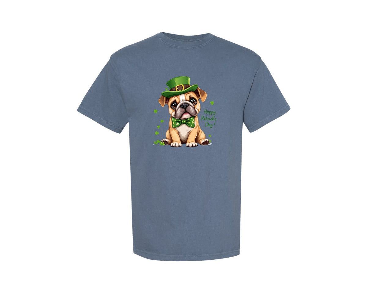 brand:Comfort Colors|color:Blue Jean|St Patricks Day Bulldog Graphic T-Shirt