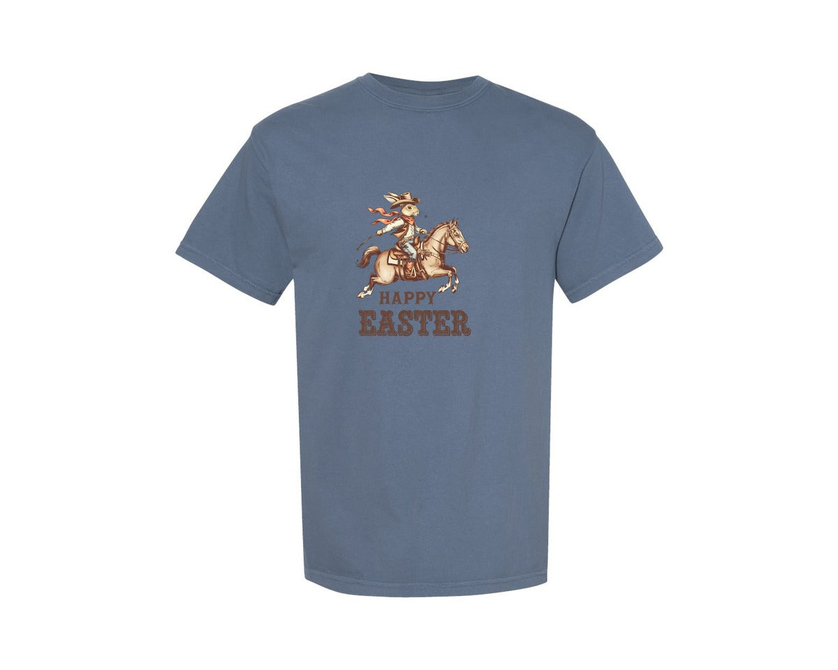 brand:Comfort Colors|color:Blue Jean|Happy Easter Western Cowboy Bunny Ostern 2 Graphic T-Shirt