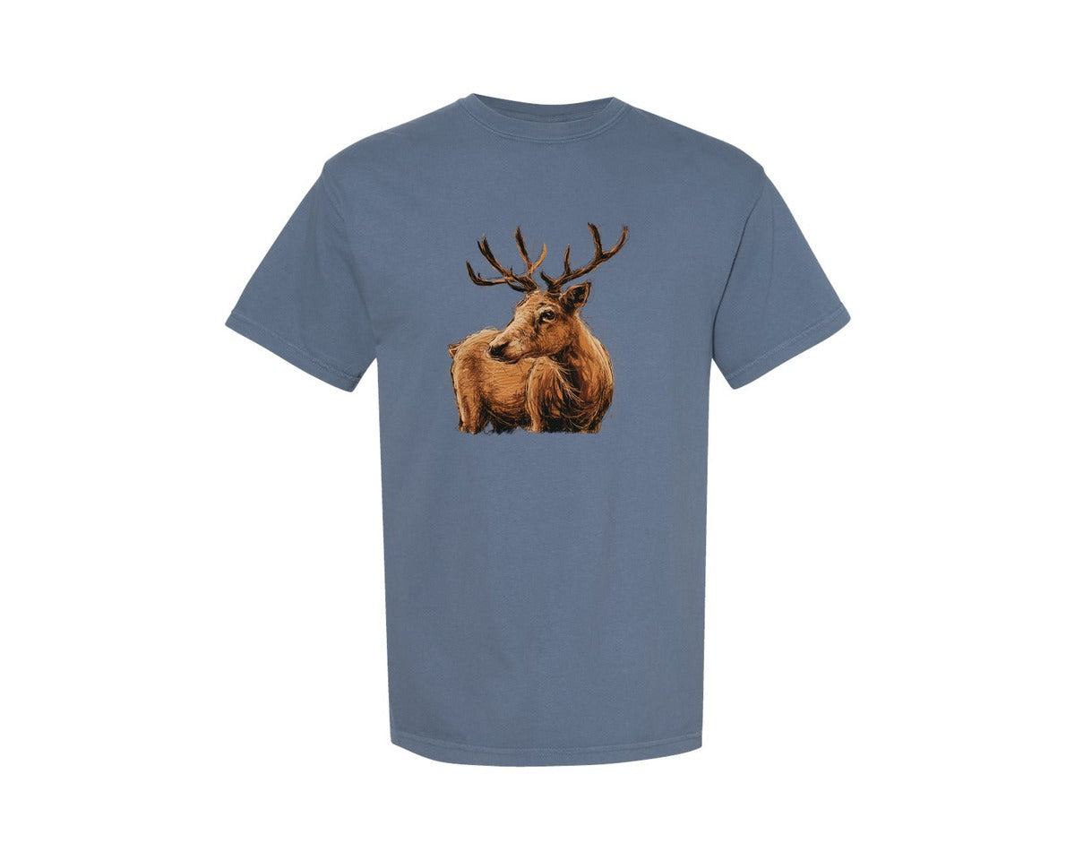 brand:Comfort Colors|color:Blue Jean|Sketch Style Antlers Deer Art Design Graphic T-Shirt