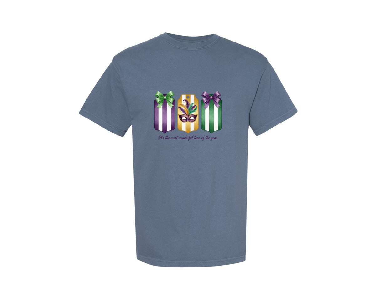brand:Comfort Colors|color:Blue Jean|Preppy Coquette Mardi Gras 2 Graphic T-Shirt