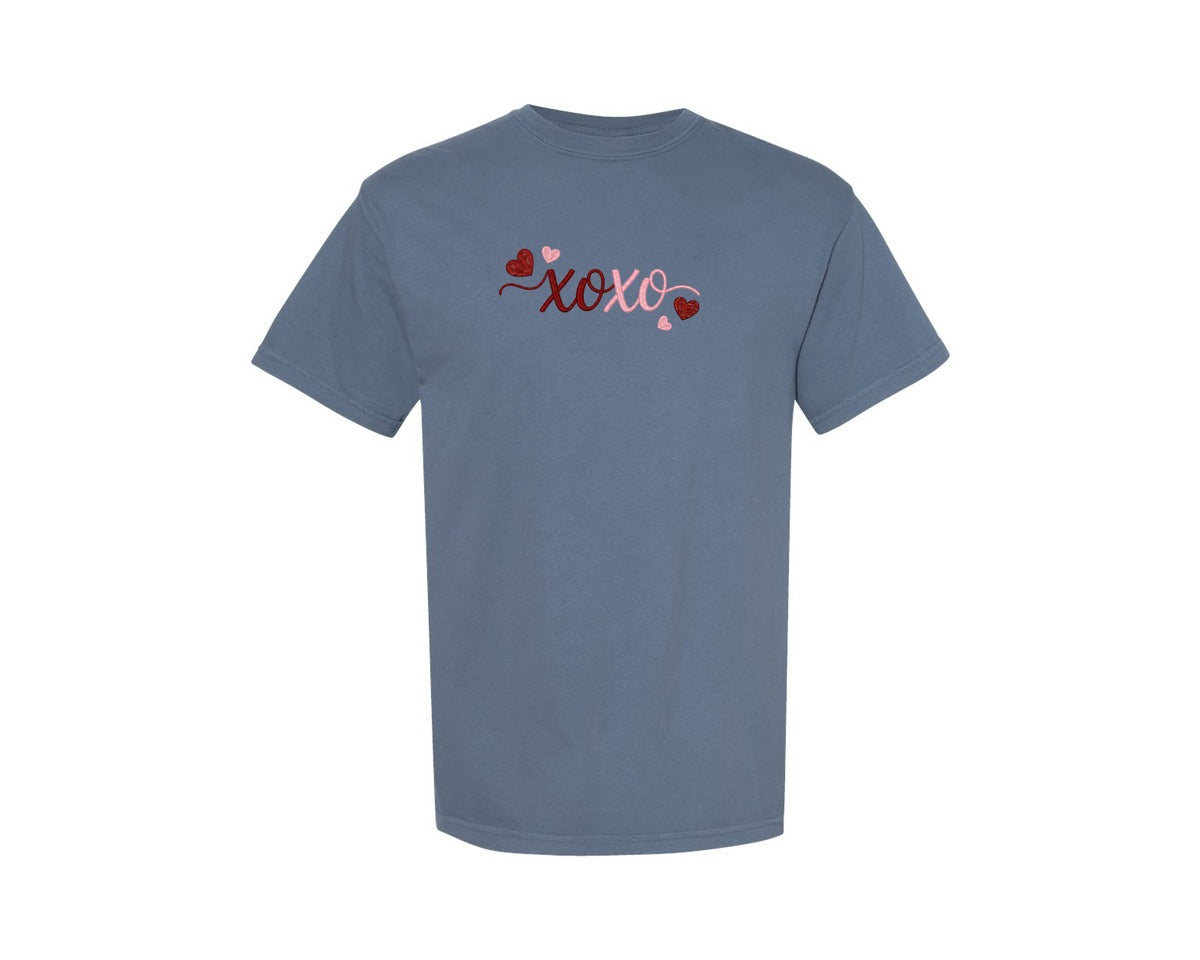 brand:Comfort Colors|color:Blue Jean|Xoxo Embroidery Style Valentine Graphic T-Shirt