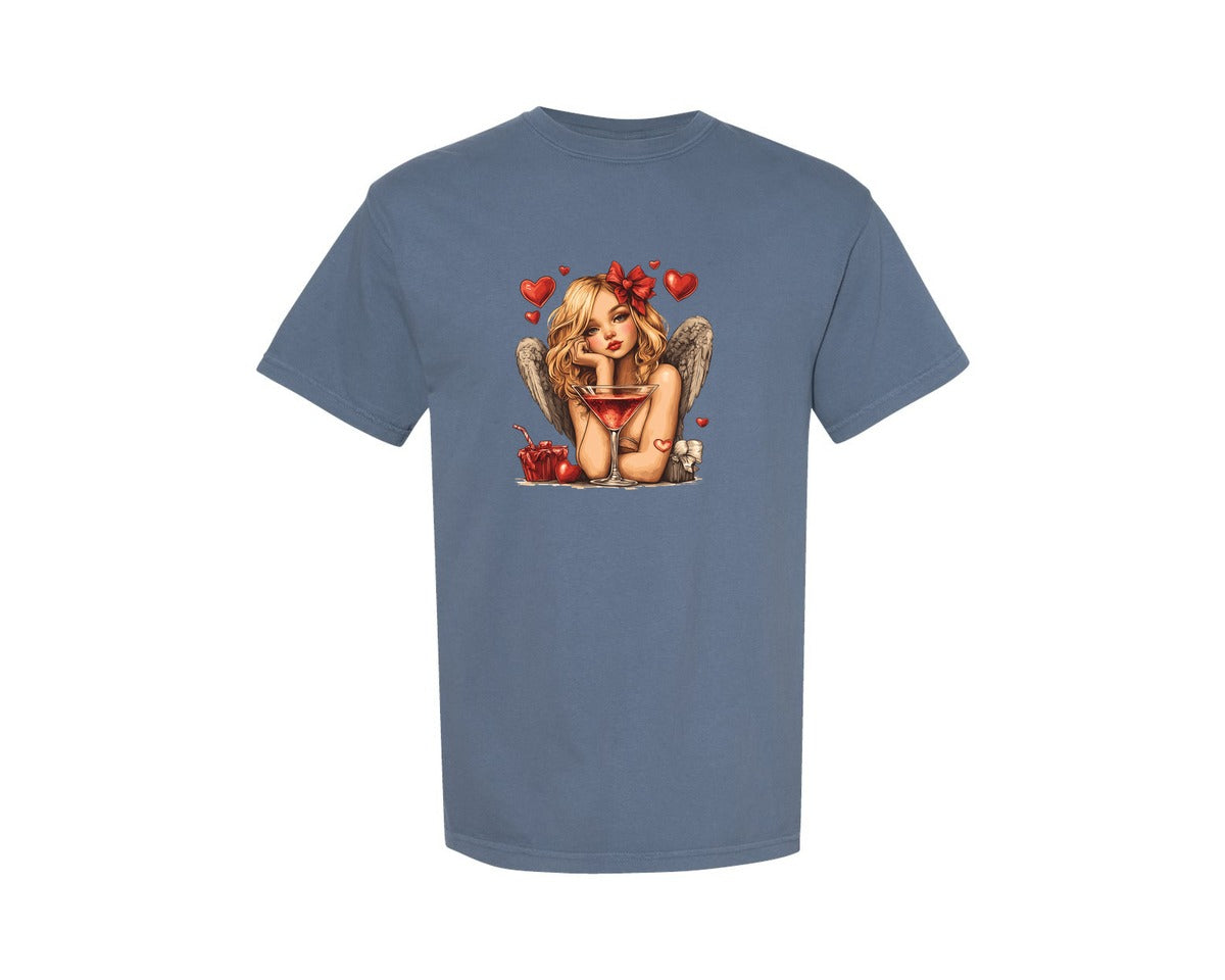 brand:Comfort Colors|color:Blue Jean|Retro Cupid Girl Coquette Bow Love Graphic T-Shirt