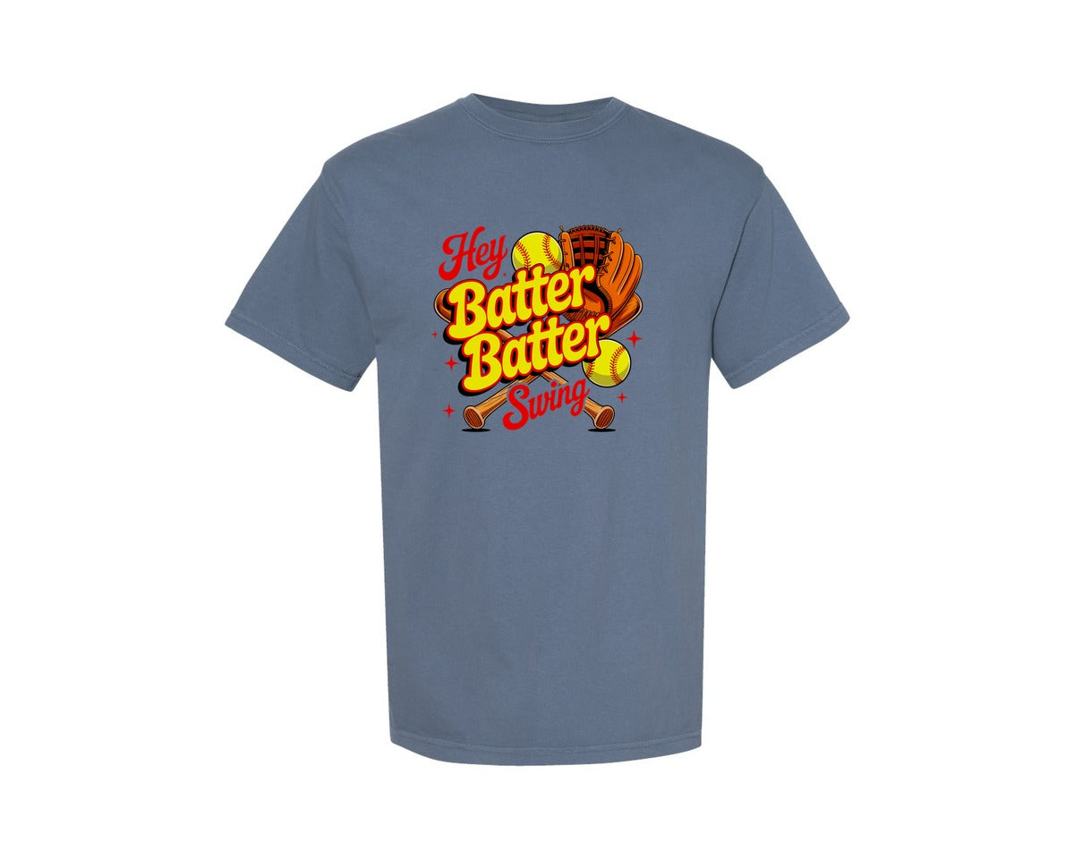 brand:Comfort Colors|color:Blue Jean|Retro Softball Batter Batter Swing Graphic T-Shirt