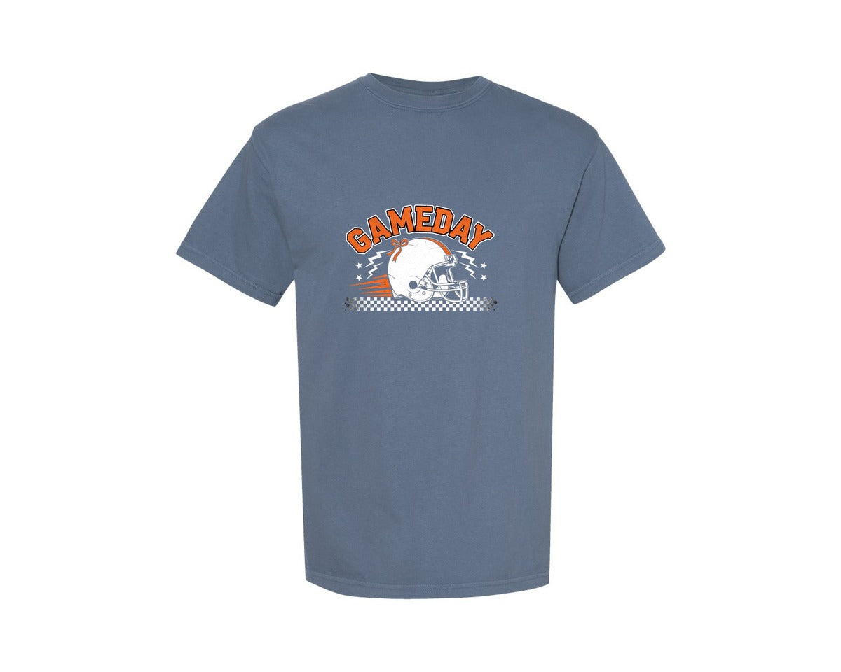 brand:Comfort Colors|color:Blue Jean|Gameday Football Helmet Retro Graphic T-Shirt