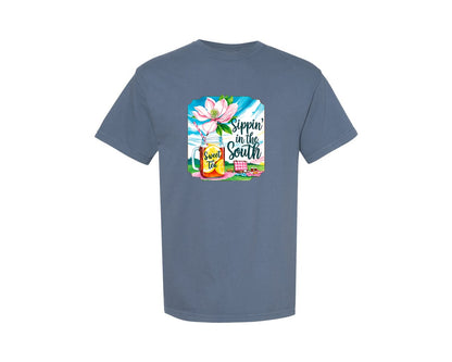 brand:Comfort Colors|color:Blue Jean|Sippin In The South Sweet Tea Preppy Graphic T-Shirt